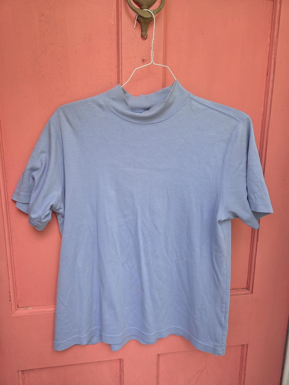 Lands' End Light Blue Short Sleeve Mock Neck Tee 100% Cotton
